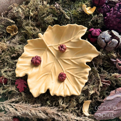 Yellow maple leaf trinket tray - cozy seasonal decor and practical storage for jewellery, rings, earrings, bracelets, watches, keys, coins, and candles.