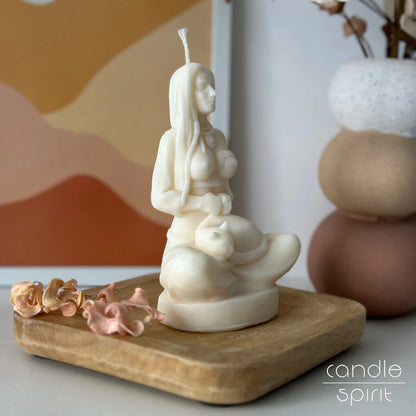 Large meditating woman body candle - unique yoga studio, spa, home decor. Scented Christmas gift for mothers, sisters, yoga teachers, meditation enthusiasts, cat lovers.