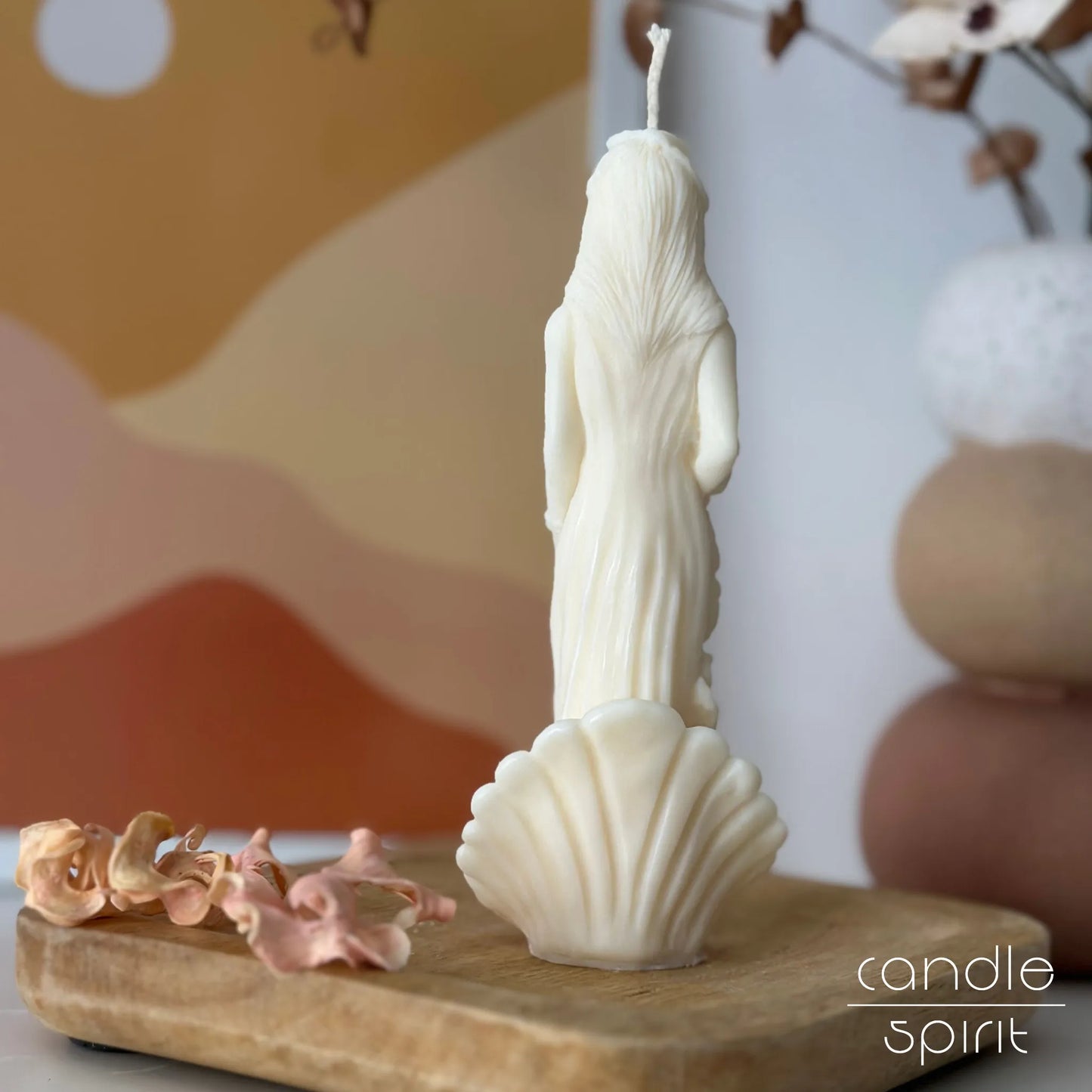 White mermaid Aphrodite candle - scented goddess candle, unique beauty salon, spa, and wellness studio decor