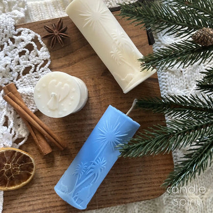 Two nativity pillar candles with baby Jesus, Mary, and Joseph - seasonal  decor and unique baptism, confirmation, Christmas gift.