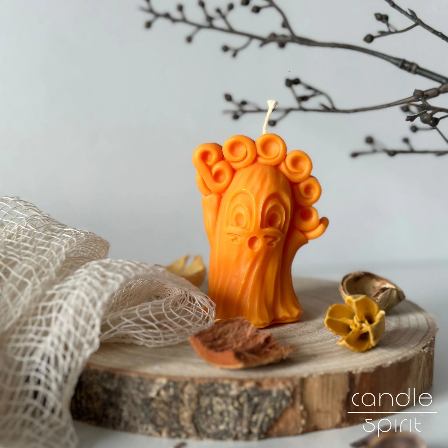 Scented orange ghost candle - spooky Halloween decor and perfect baby shower and autumn wedding favors.