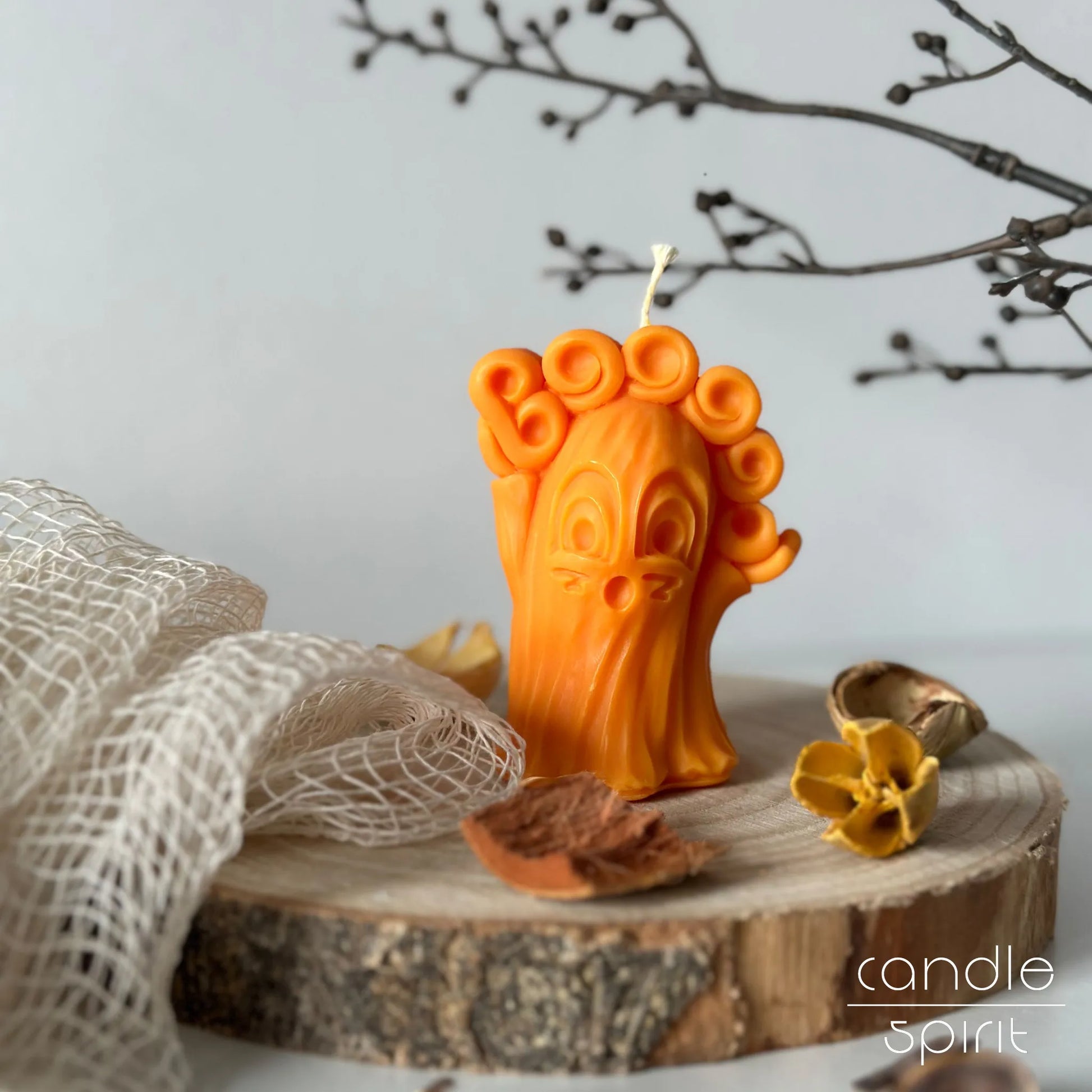 Scented orange ghost candle - spooky Halloween decor and perfect baby shower and autumn wedding favors.