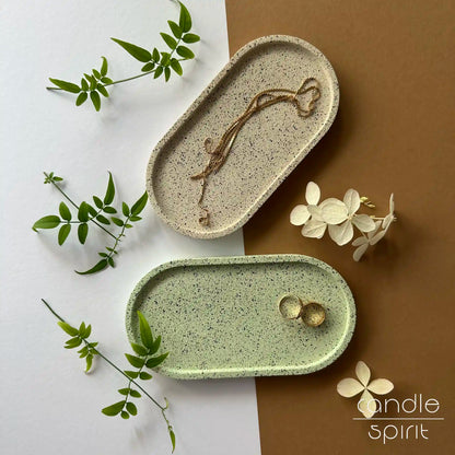 Two Jesmonite oval trinket trays - glasses holder, vanity table organiser & bedside catchall tray. Perfect birthdays, Christmas, Valentine’s Day, anniversaries, housewarming, and Mother's Day gift. 
