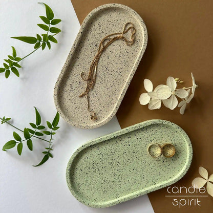 Two oval trinket trays, beige and pistachio - office decor & elegant present for moms, best friends, girlfriends, wives, grandmothers, sisters, teachers, newlyweds, and coworkers.
