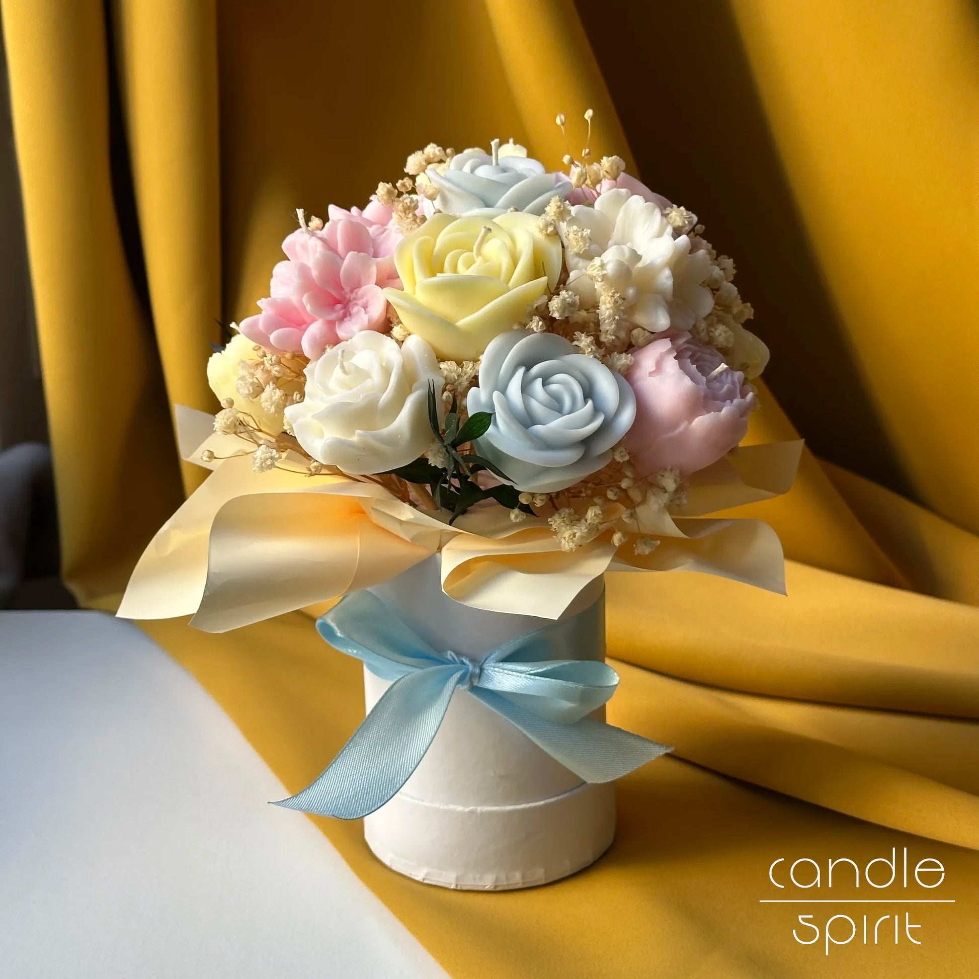 Pastel bouquet of flower candles - spring wedding gift for a wife, mom, best friend, partner, girlfriend.