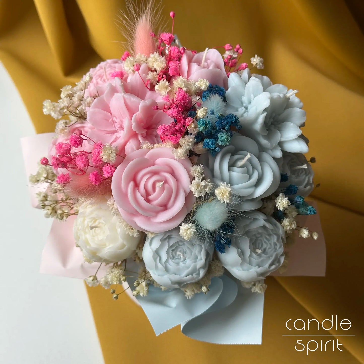 Bouquet of pastel pink, white, and blue flower candles - cute birthday gift for a mom, wife, grandmother, girlfriend