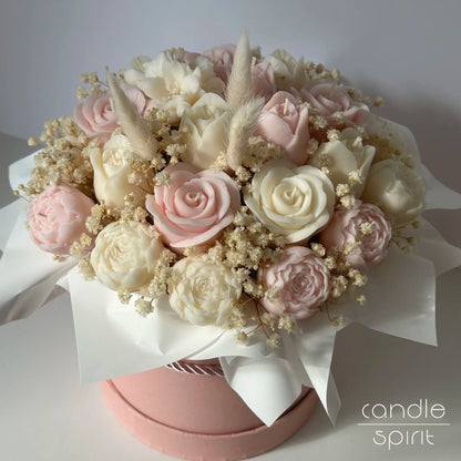 Large pastel pink flower bouquet of rose candles - sweet 16 birthday present, name day gift, romantic Valentine's Day gift.