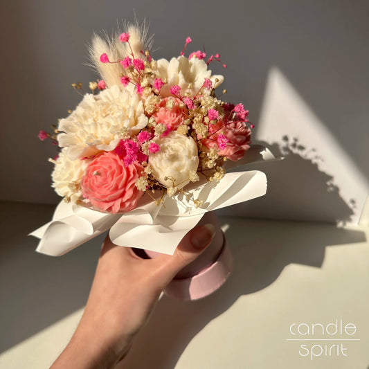 Pink bouquet of candle flowers - romantic wax anniversary and Valentine's Day gift for a wife, partner, girlfriend.