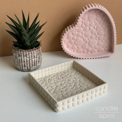 Durable textured beige square and pink heart trinket bowls - perfect birthday, housewarming, Christmas, Valentine's Day, and Mother's Day gifts for moms, grandmas, friends, wives, colleagues.
