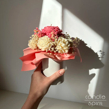 Pink and white flower bouquet of peony candles in a white box - sweet 16 birthday gift for a daughter, best friend. Romantic Valentine's Day gift for her.