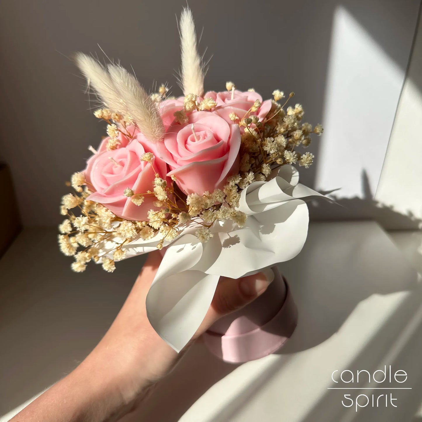 Mono bouquet of pink rose candles in a pink flower box - girly birthday gift, baby shower decor, graduation present.