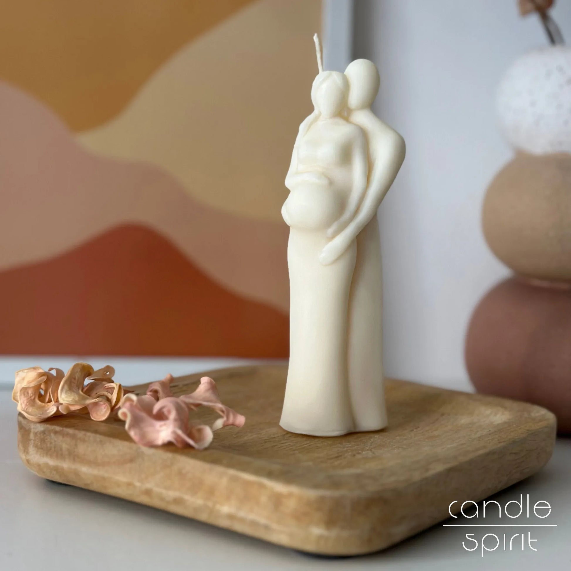 White pregnant couple candle - scented pregnancy announcement gift for new mom and dad. Nursery and gender reveal party decor.  