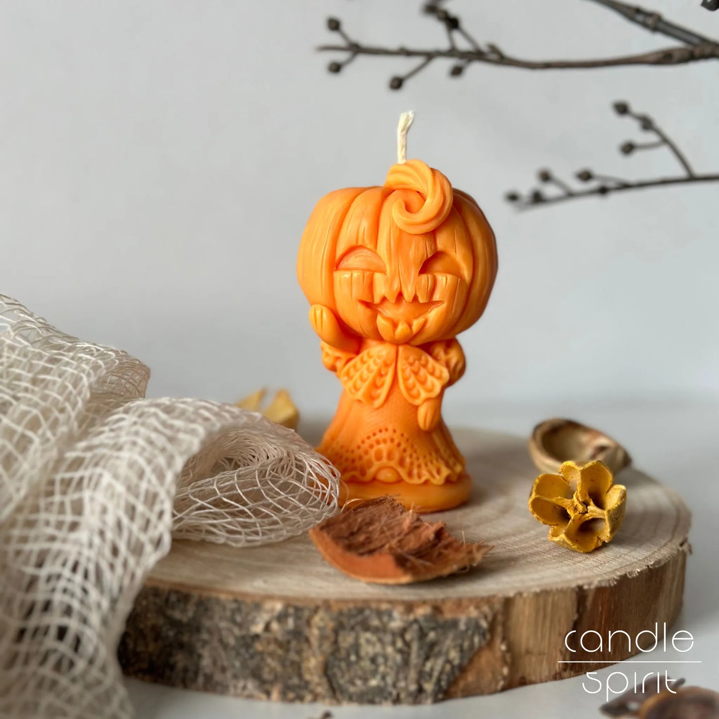 Orange pumpkin candle - cute seasonal home decor, Halloween gift for kids, friends, coworkers, autumn wedding favors.