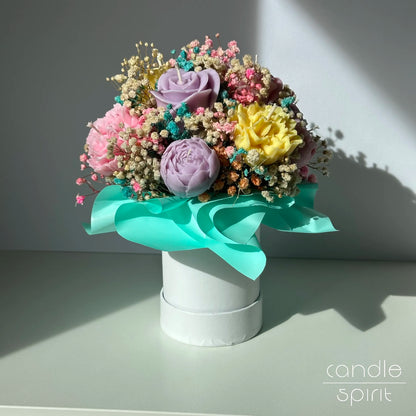 Colourful rainbow flower bouquet of candles - spring birthday present, Easter decor, personalised Mother's Day gift.