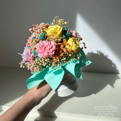 Colourful rainbow flower bouquet of candles - romantic Valentine's Day and wax anniversary gift for a wife, partner, girlfriend.