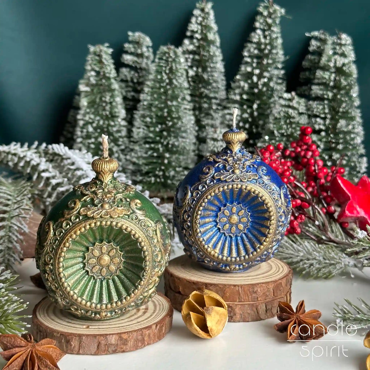 Green and blue bauble candles - Christmas decor, Mother's Day, Valentine's Day, birthday gift for her