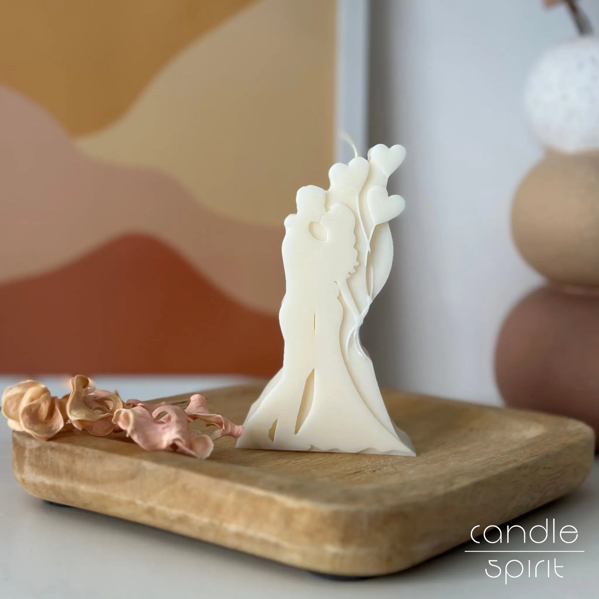 Scented white romantic couple candle - wedding decor, wax anniversary gift, engagement present, and Valentine’s Day gift for brides, grooms, and newlyweds.