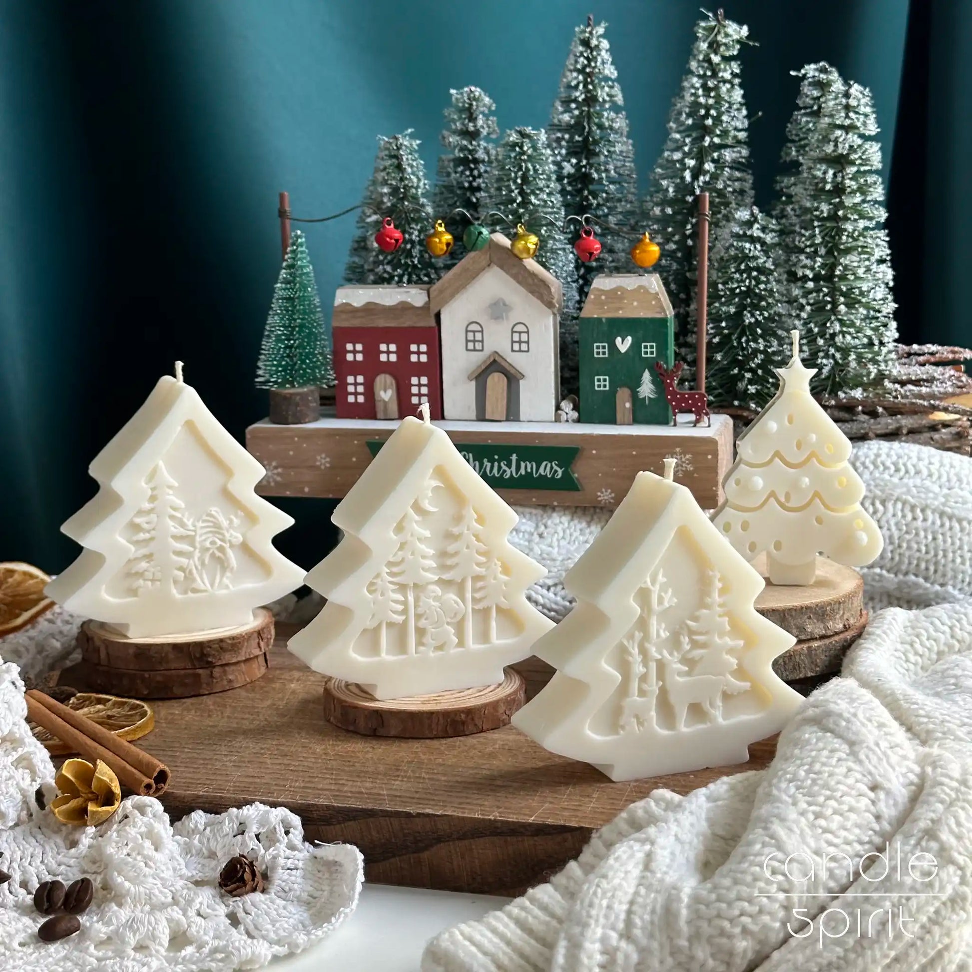 Four scented Christmas tree candles - Christmas presents for moms, grandmoms, friends, coworkers, holiday hosts.