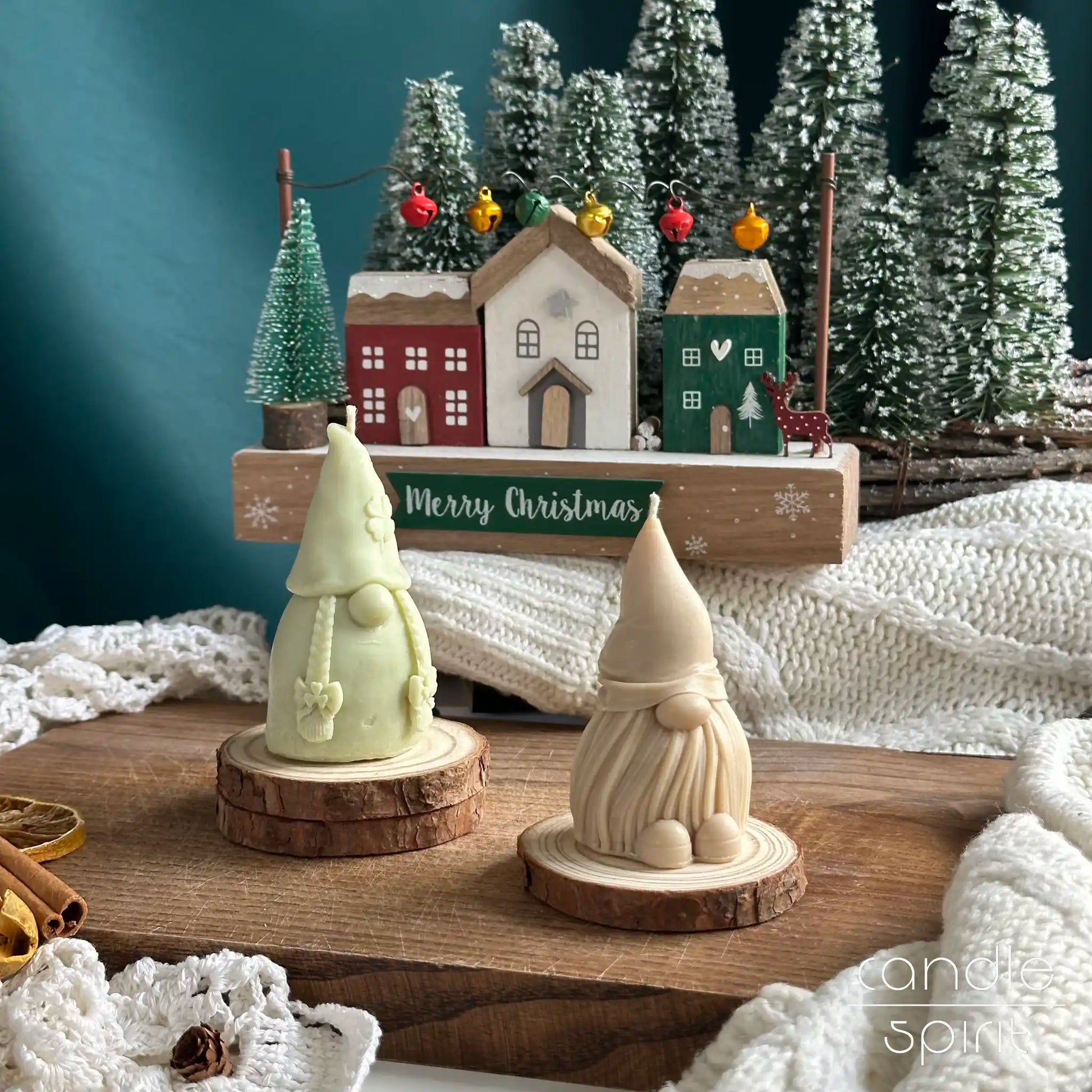 Two Scandinavian gnome candles - Xmas gifts, Nordic home decor, Swedish Christmas presents.