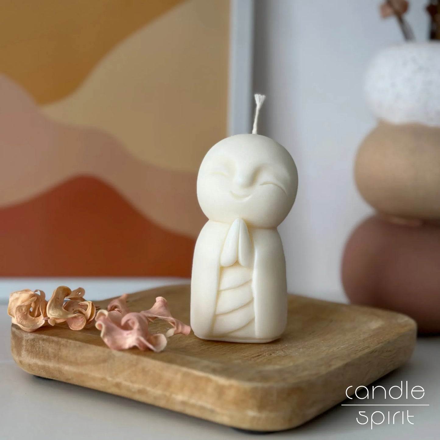 White scented Buddhist monk candle - spas, wellness centres, home altars, and yoga studios decor