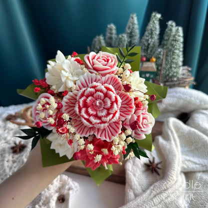 Scented Christmas candle bouquet of flowers in a white box - Christmas decor & winter wedding decor.