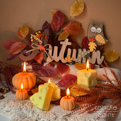 Fall scented cheese and pumpkin candles - autumn home decor and cozy Thanksgiving gifts