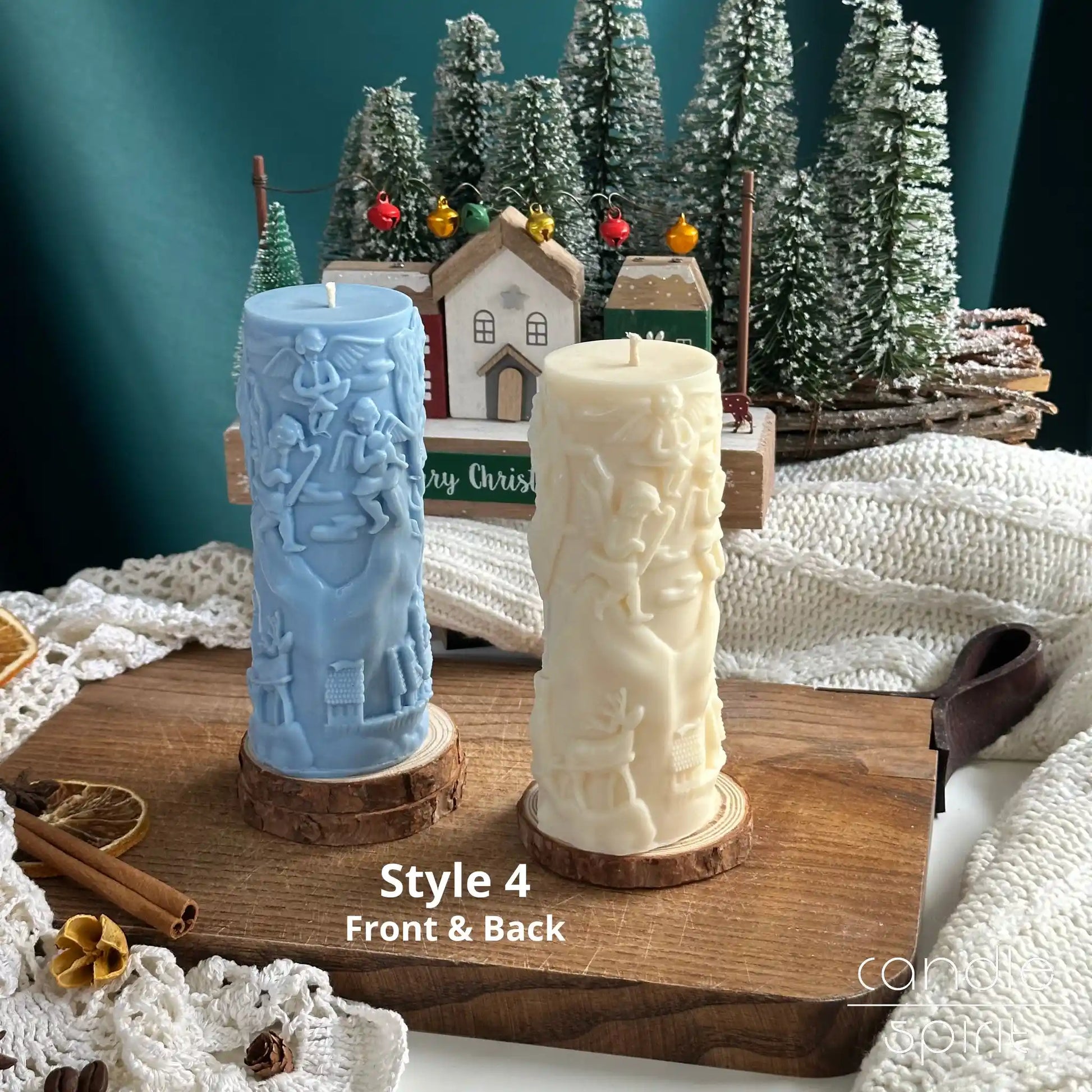 Two scented pillar candles with Christmas angels - religious Christian gift for believers, moms, godmothers, and newlyweds, winter wedding decor, Christmas present