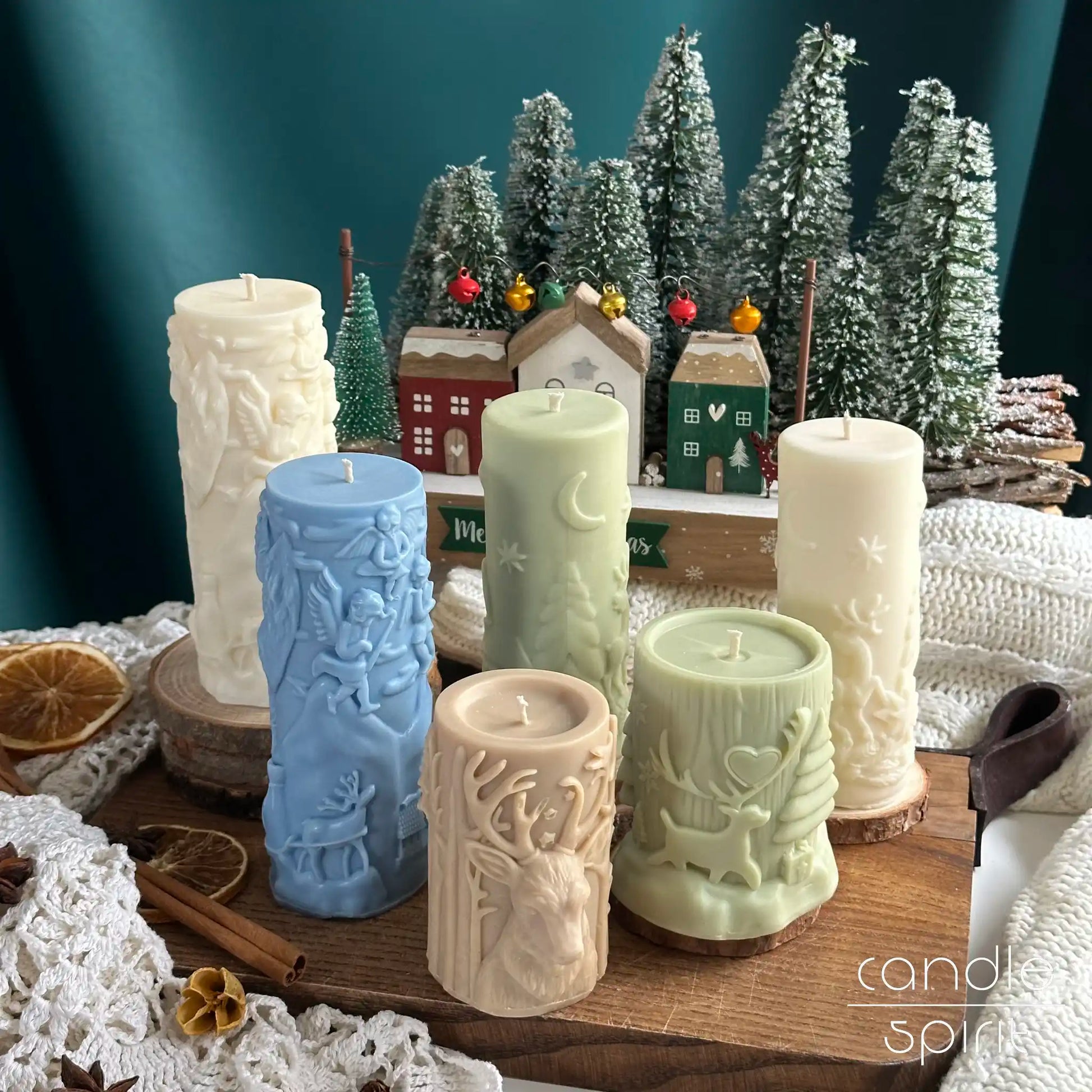 Six scented Christmas pillar candles - unique seasonal decor, Christmas gifts for family, friends, and coworkers.