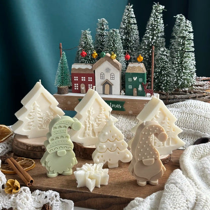 Decorative Christmas tree and gnome candles - Nordic seasonal decor, Secret Santa gifts 