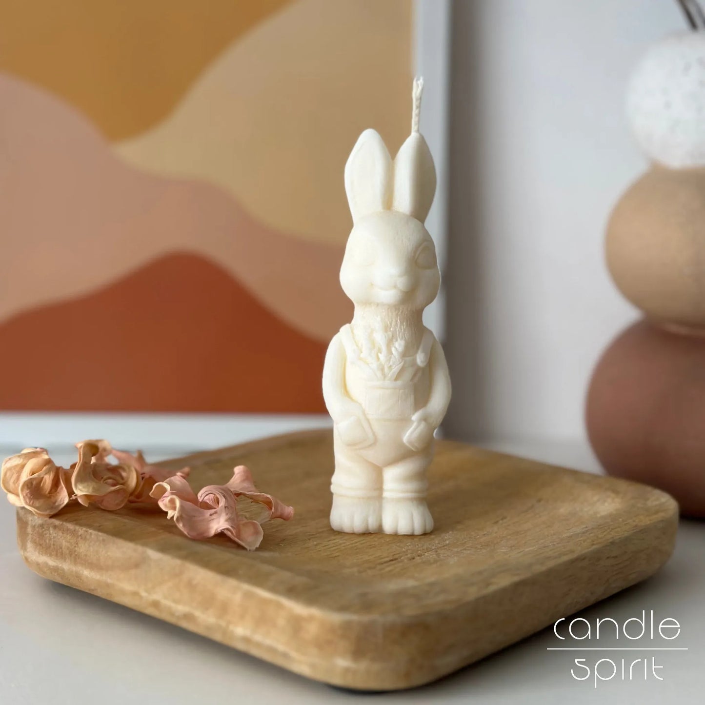 Scented white bunny boy candle - pastel Easter table decor, holiday hosting decor, seasonal gift for kids, mothers, grandmothers, godmothers, aunties.