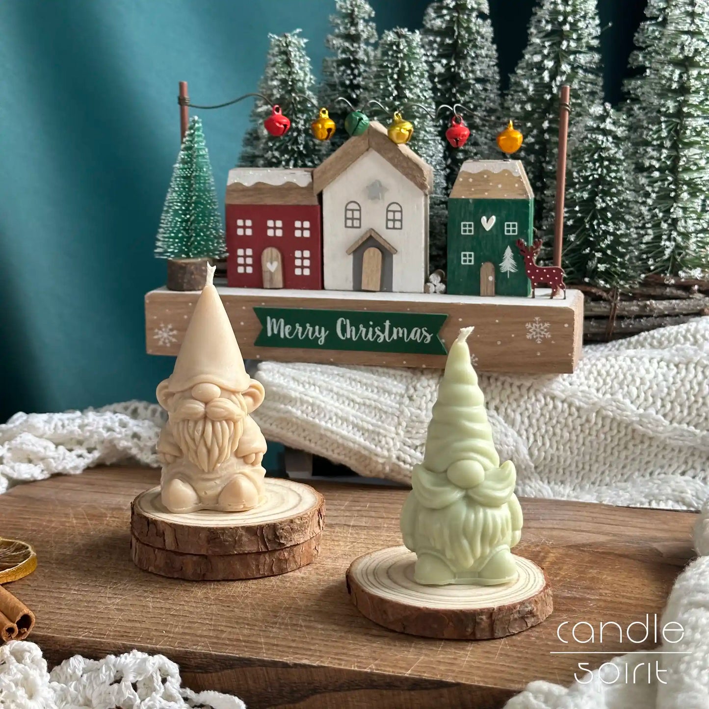 Decorative Christmas scene with gnome candles - Christmas decor, Secret Santa gifts, winter birthday present