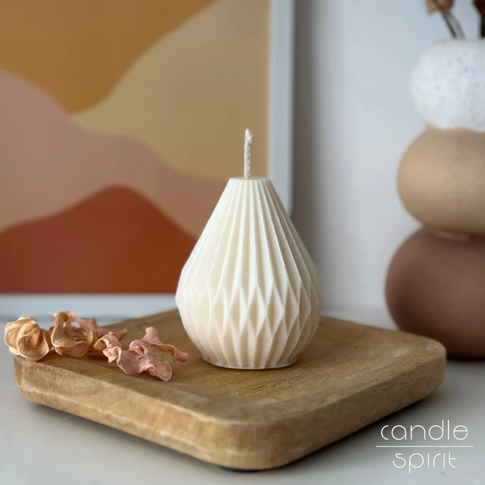 White scented lantern candle inspired by Chinese lanterns. Minimalist home decor, unique housewarming gift, and cozy Christmas present for yoga lovers.