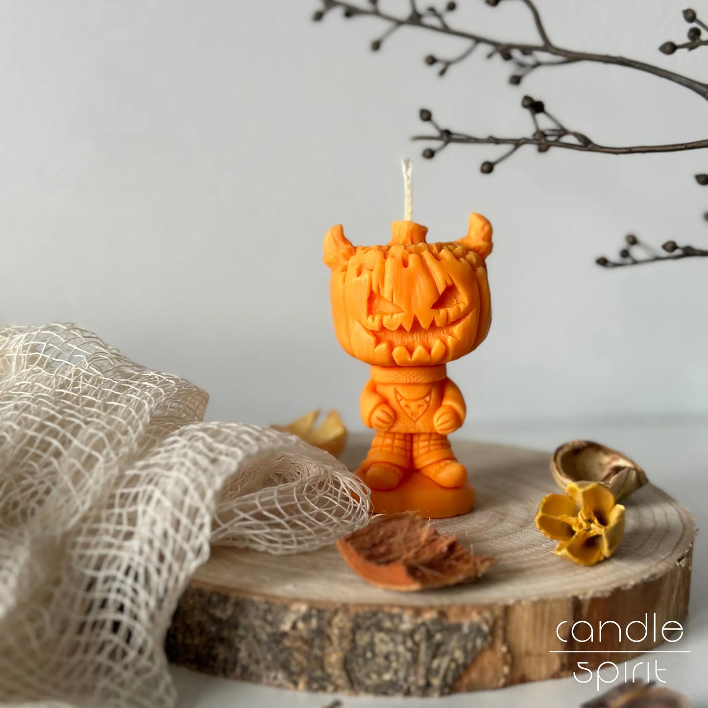 Orange pumpkin candle - spooky holiday decor, Halloween gift for trick-or-treaters, kids, boys, girls, colleagues, fall wedding favors.