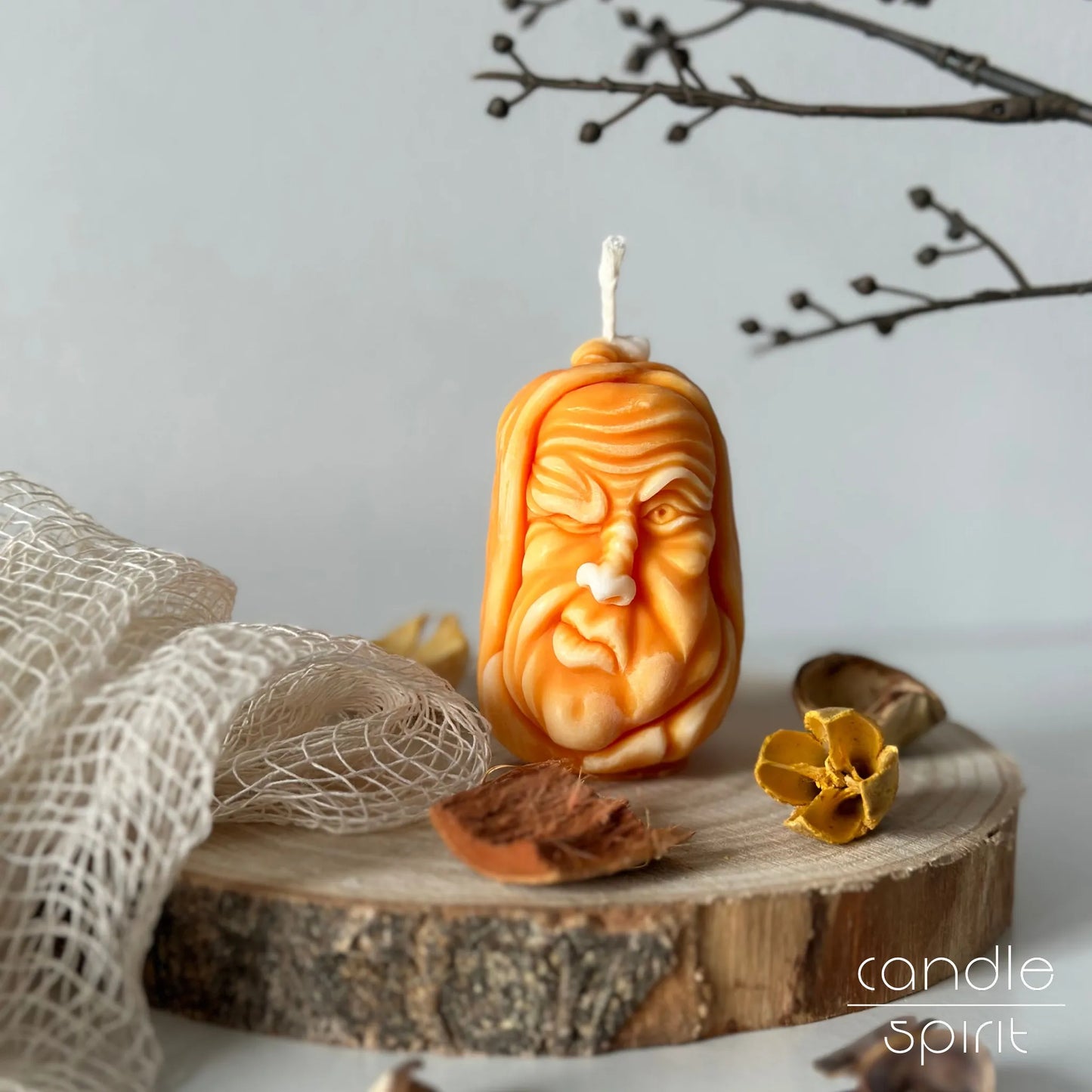 Scented orange pumpkin candle - Halloween office decor, fall accent to trick-or-treat parties, and autumn birthdays.
