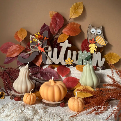 Five scented pumpkin candles - seasonal candles set, autumn decor, ideal fall presents for moms, grandmas & hosts.
