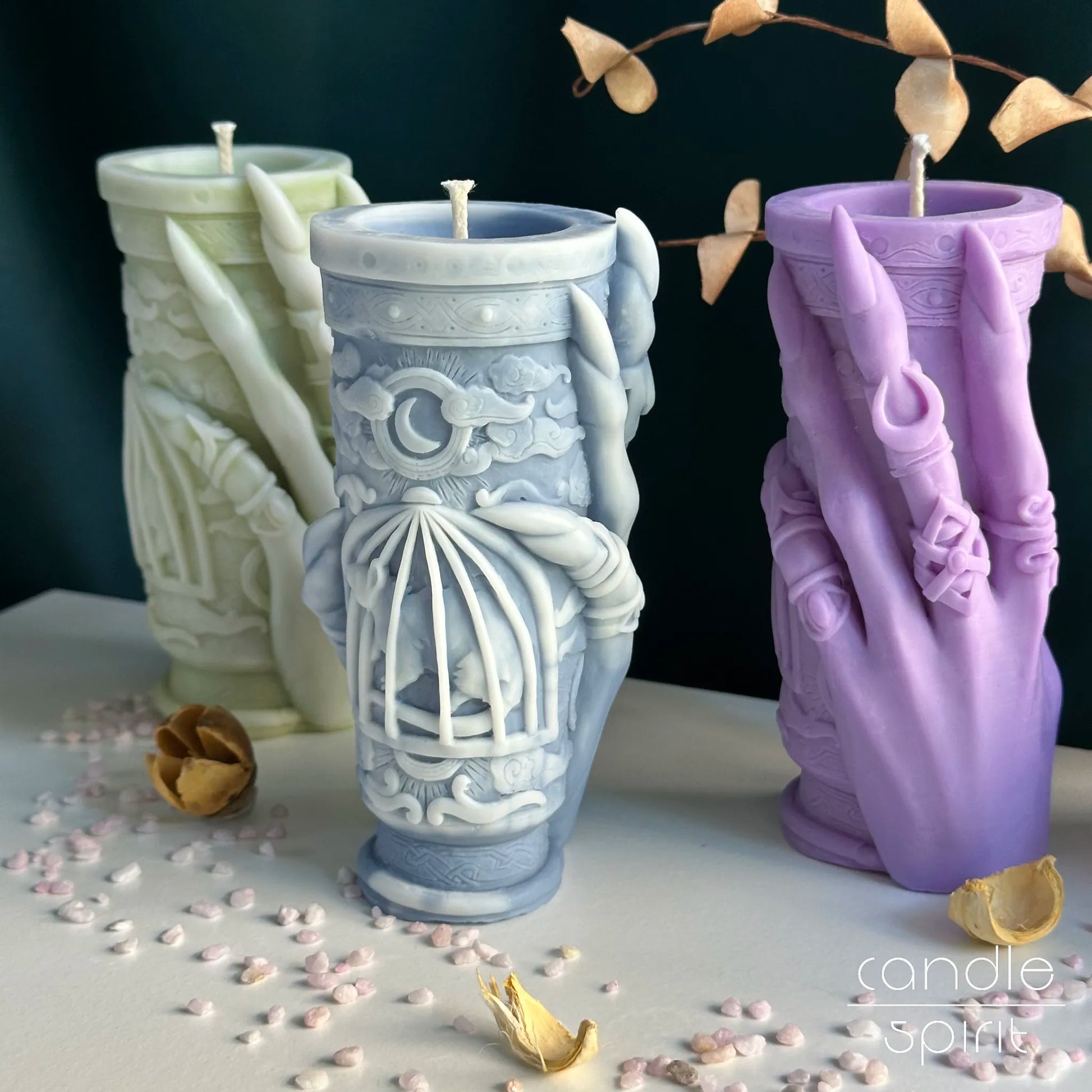 Large scented witchy pillar candles for pagan rituals - unique birthday gift for witches, tarot readers, gothic lovers. Halloween decor.