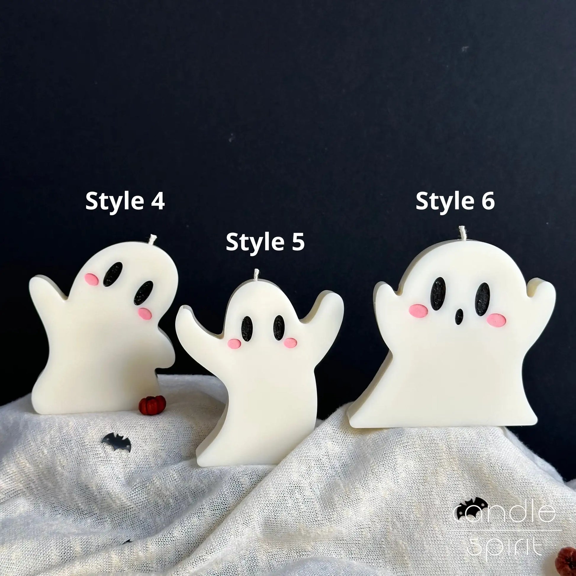 Three scented white ghost candles - cute fall decor, autumn birthday gift, spooky Halloween office decor.