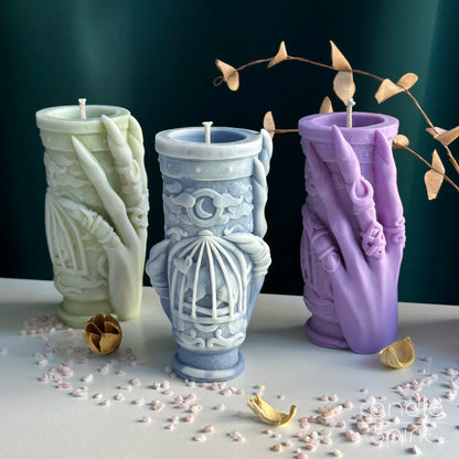 Large scented witchy ritual candles for wiccan practices - altar decor, spell candle, dark magic item. 