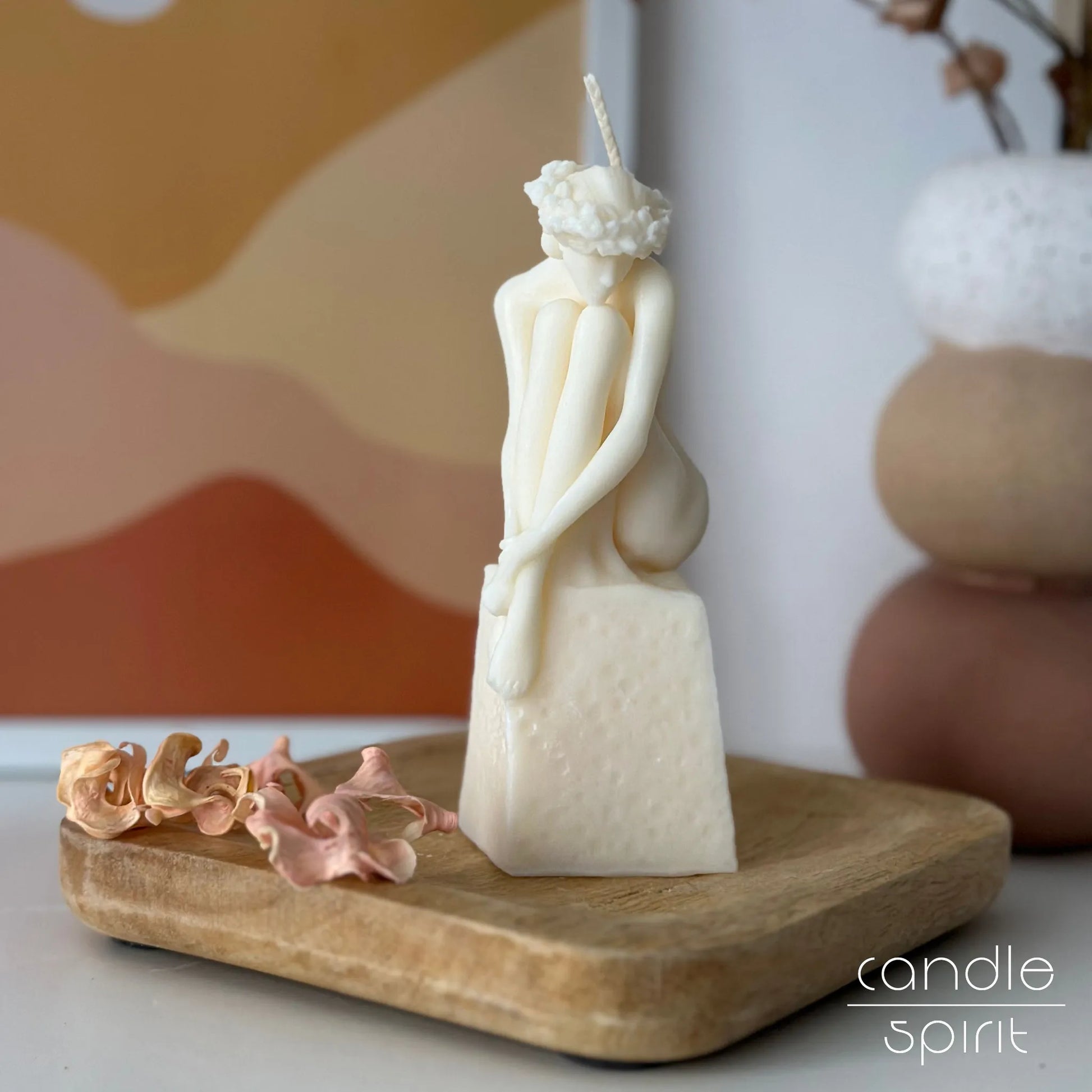 Large white Sea Nymph candle - unique bedroom, living room, beauty salon, spa, wellness studio, and yoga studio decor.