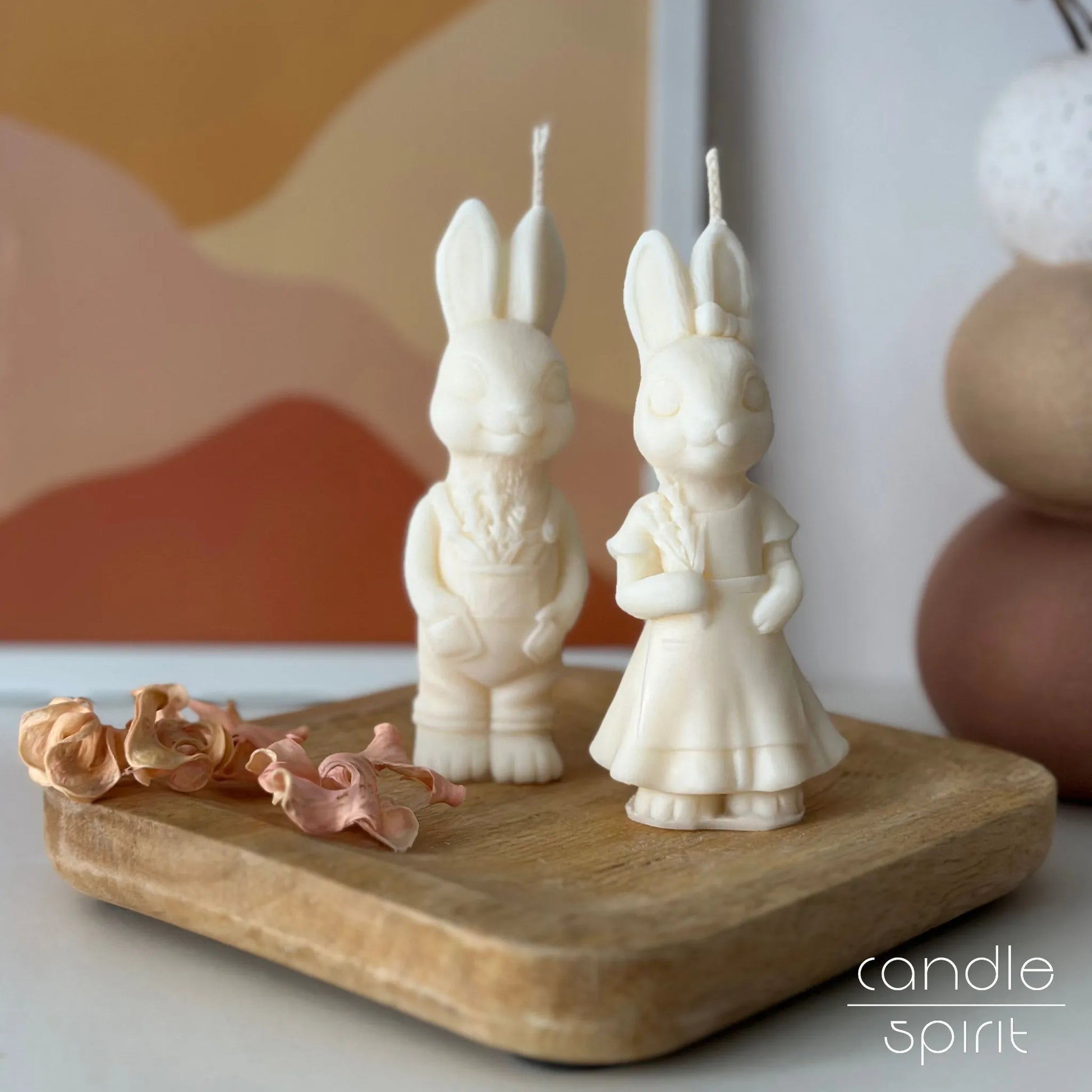 Two Easter bunny candles - pastel holiday decor, baby shower favours and spring wedding decor
