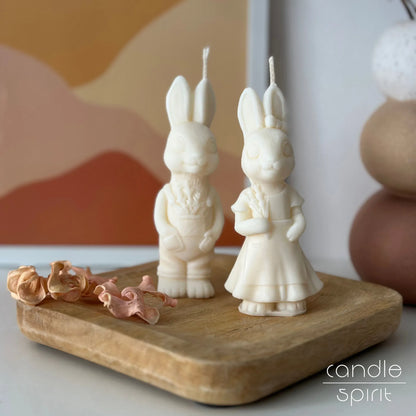Two Easter bunny candles - pastel holiday decor, baby shower favours and spring wedding decor