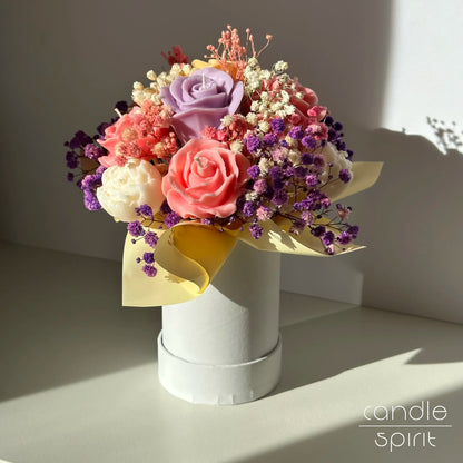 Colourful spring flower bouquet of candles with baby's breath - unique Mother's Day gift, wax anniversary present for a wife, corporate gift