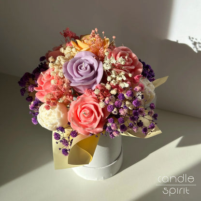 Colourful spring flower bouquet of candles with baby's breath - ideal gift for Teacher Appreciation Day, the end of the school year, and graduations. 