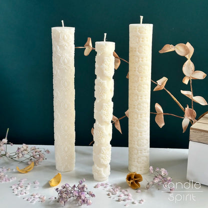 Three white taper candles - ideal for spring wedding decor, unity ceremonies, romantic evenings, Valentine's Day.