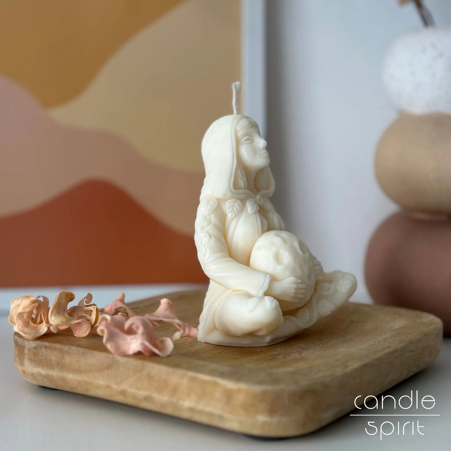 Triple moon lady candle - a magical gift for witchy friends, tarot readers, dark academia decor.