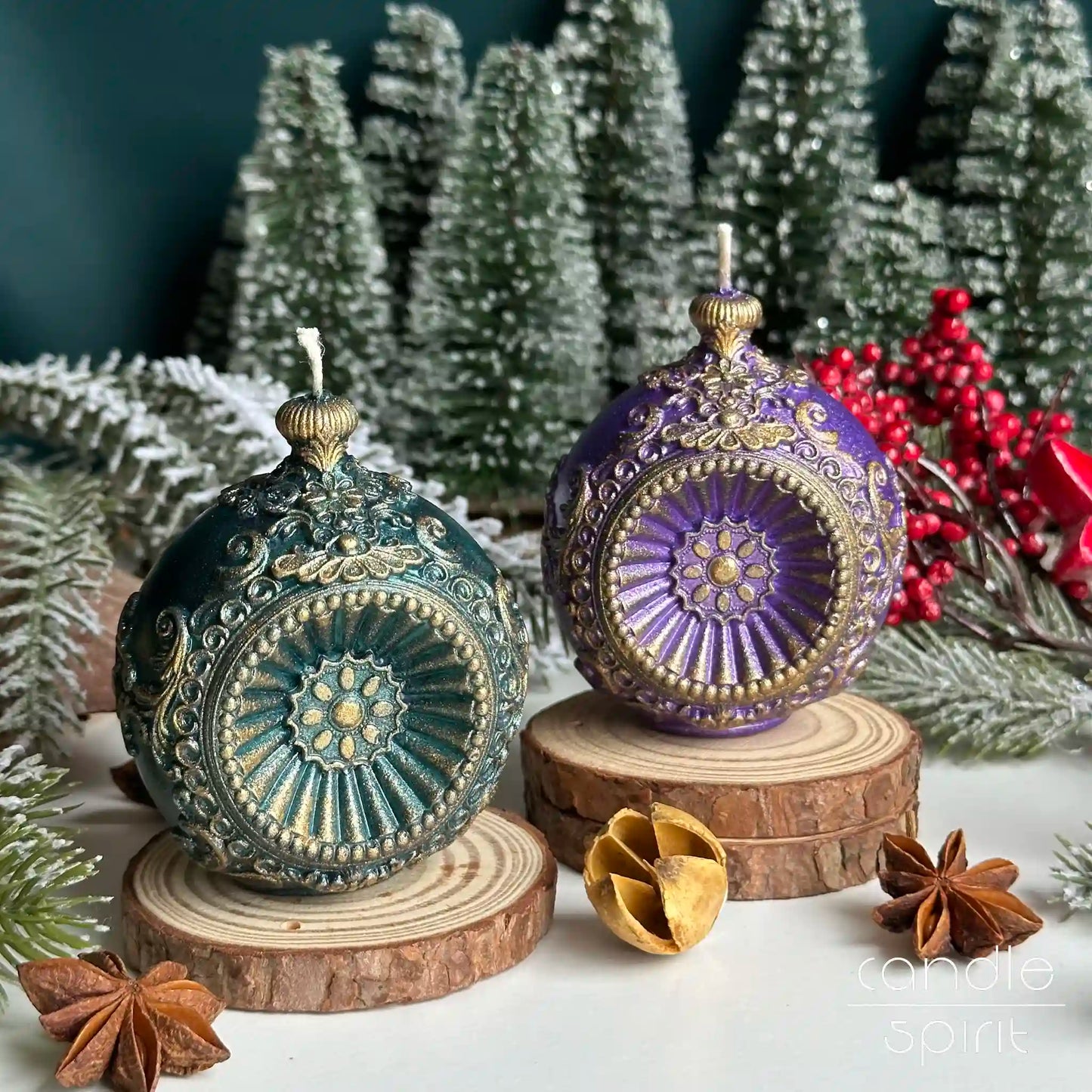 Petrol blue and purple Christmas candles - personalised holiday gift for her. Holiday hosting decor