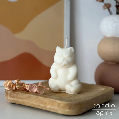 White grumpy cat candle - funny scented soy candle gift for kids, pet lovers, cat moms and dads.