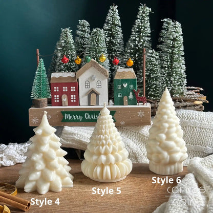 Three white Christmas tree candles - scented Christmas candles, seasonal corporate gifts for employees, clients, business partners. 