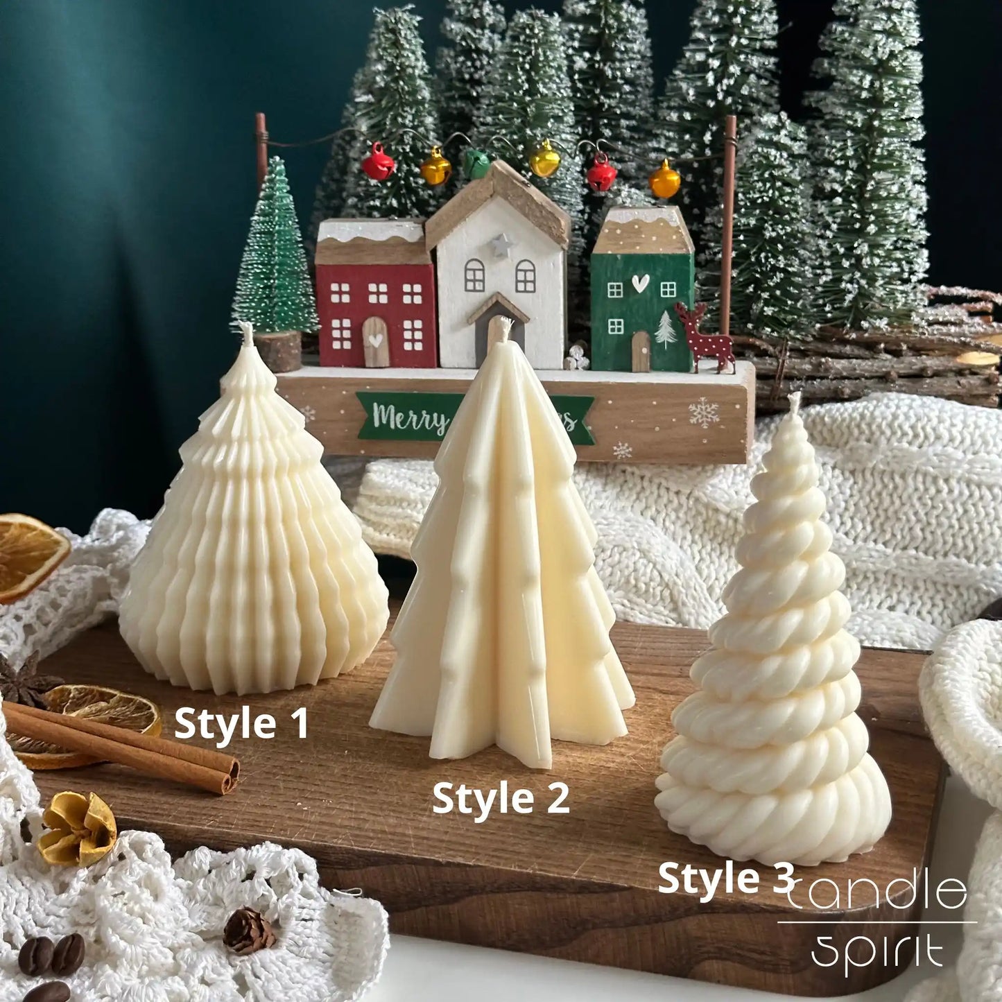 Three white Christmas tree candles - scented Christmas presents for coworkers, friends, family, unique winter birthday gift, wedding decor.