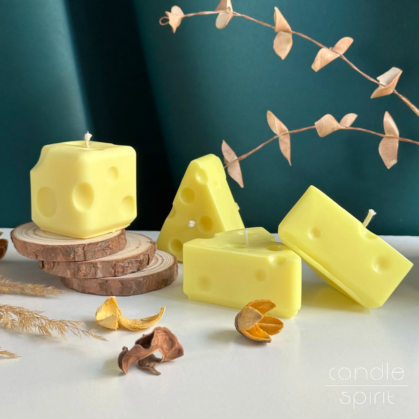 Scented yellow cheese candles - autumn home decor and unique gift for cheese lovers, mothers, and grandmothers